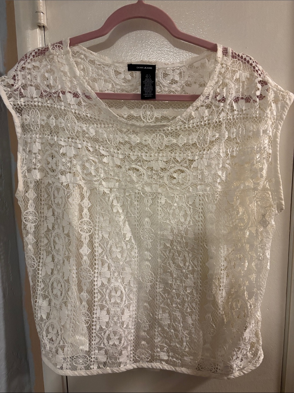 Dkny Cream Crochet Lace Cap-Sleeve with  Camisole